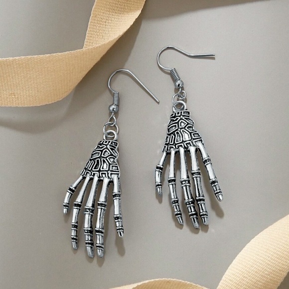 GlitzBlitz Boutique Jewelry - Any 2/$20! Antiqued Silver Skeleton Hand Earrings